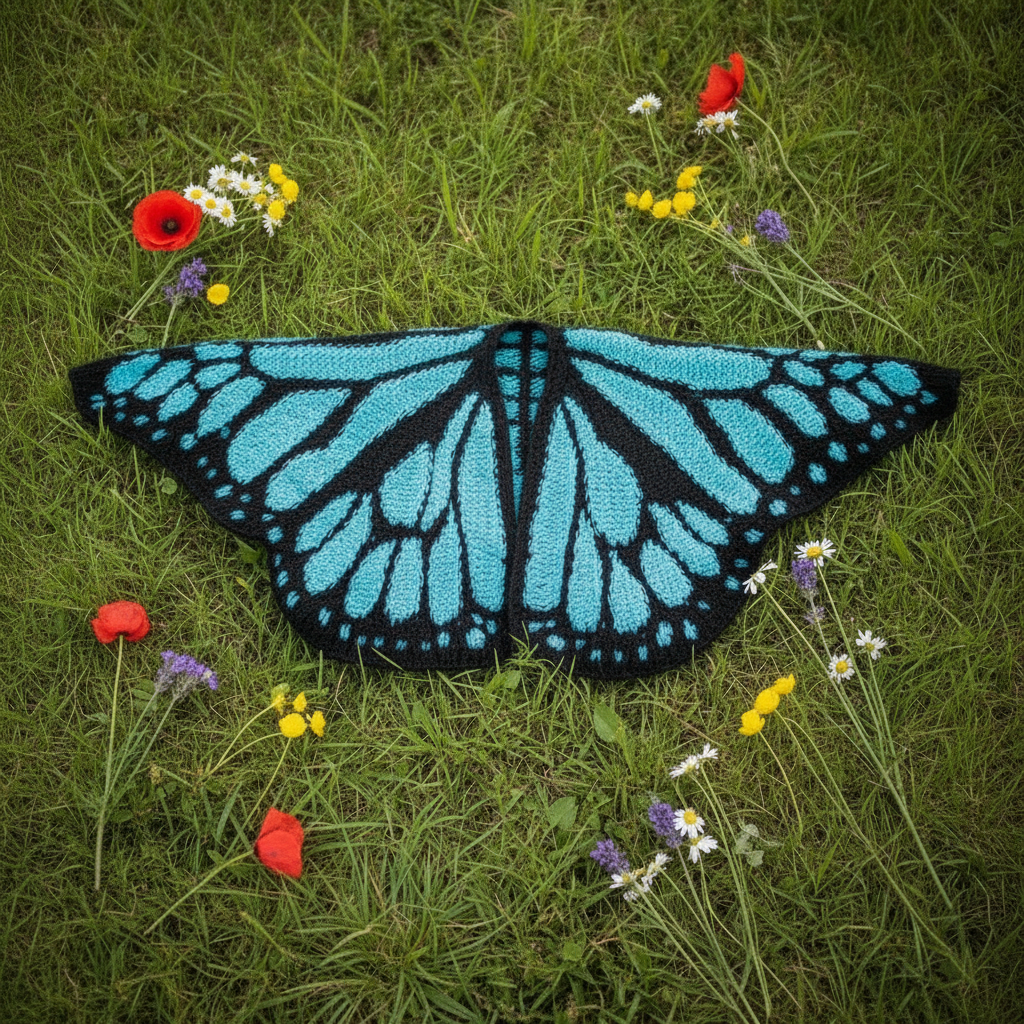 Blue butterfly wrap on grass