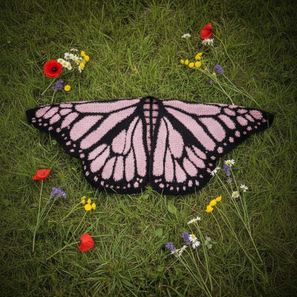 Pink black butterfly wrap on grass