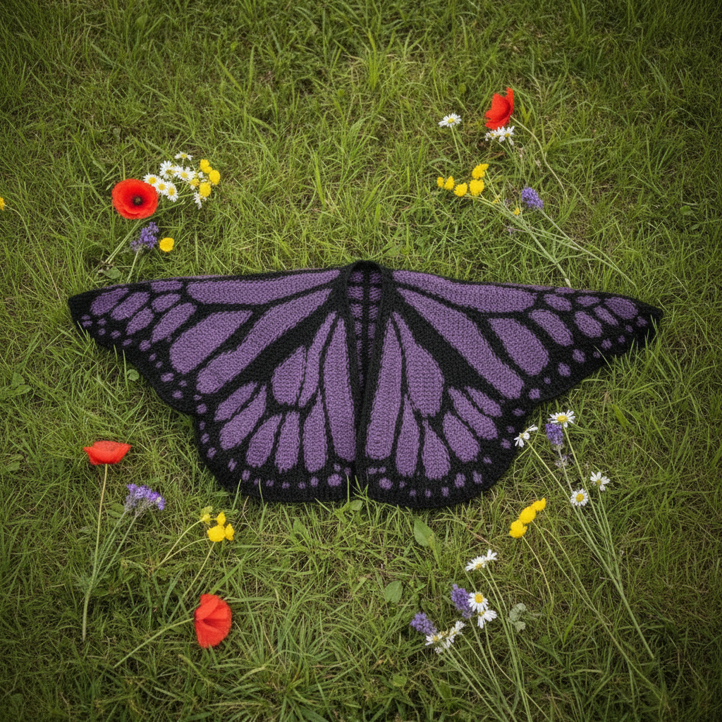 Purple butterfly wrap on grass