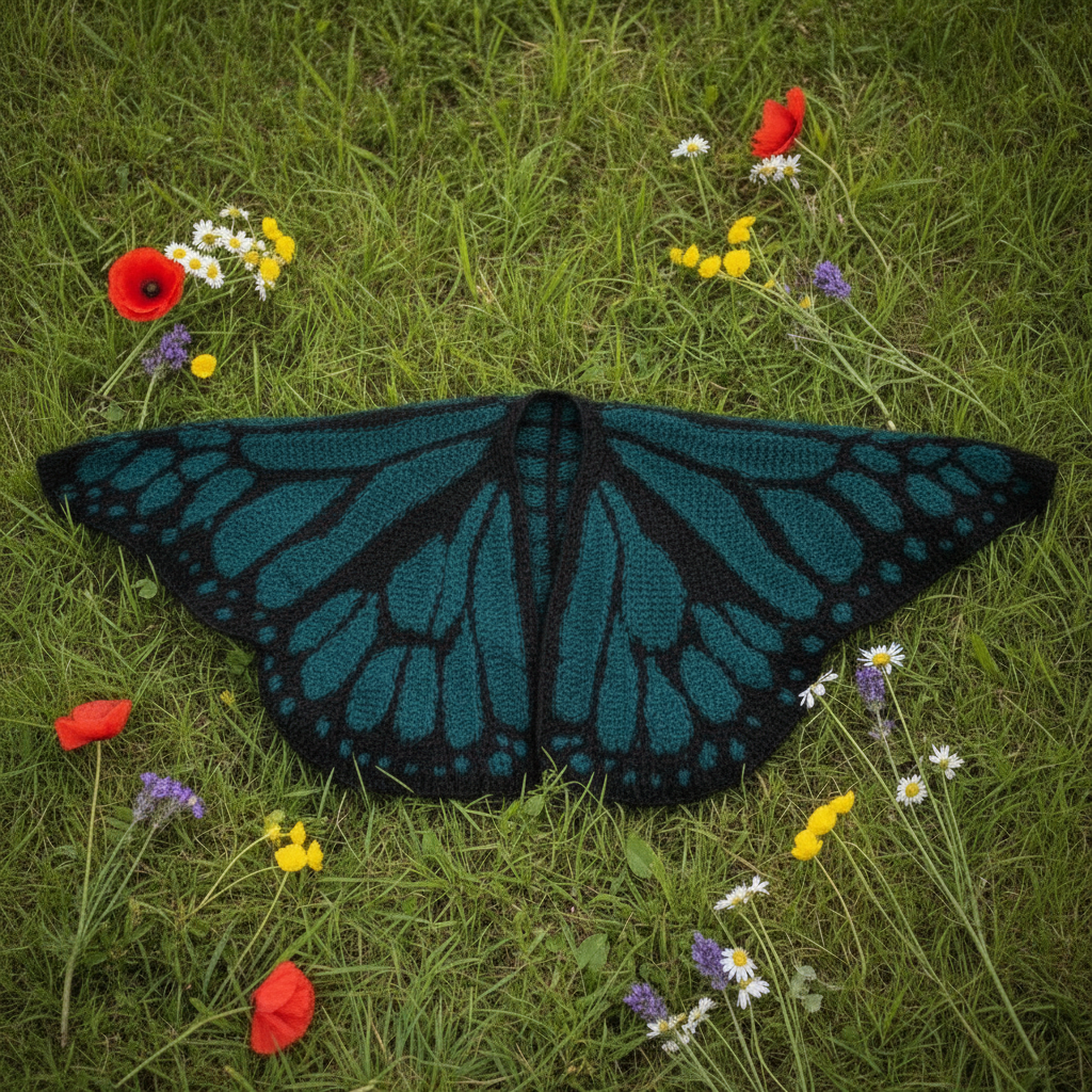Teal butterfly wrap on grass